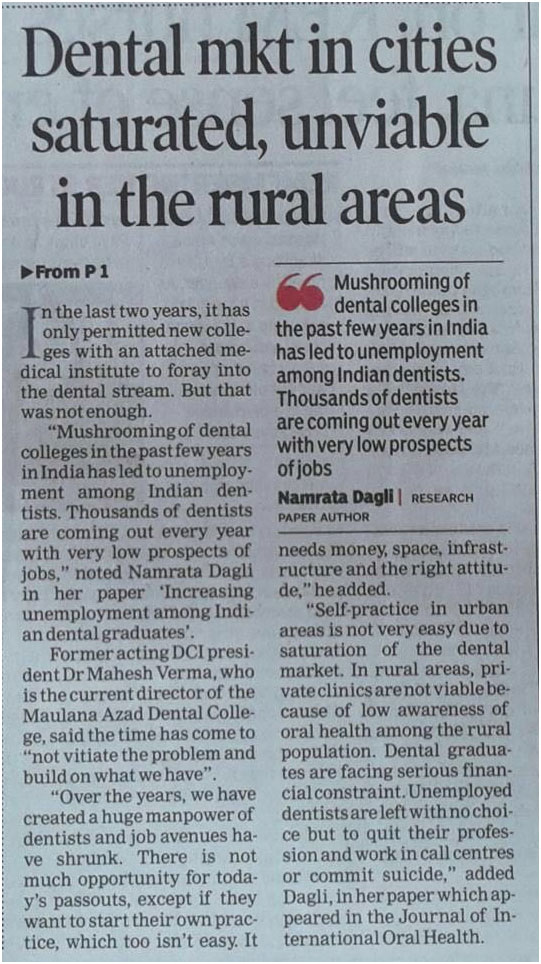 Dental mkt in cities saturated, unviable in the rural areas